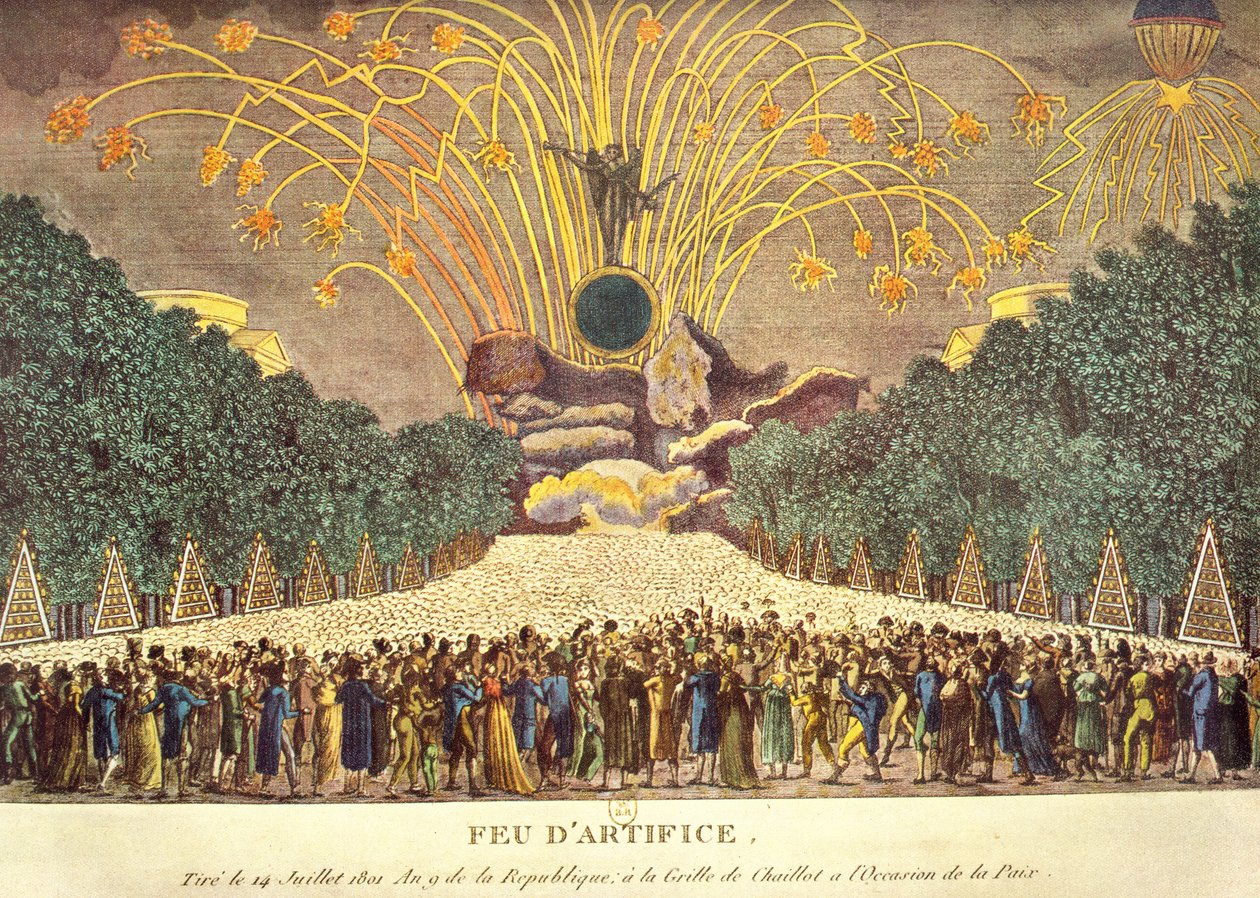 Ohňostroj v Grille de Chaillot v Paříži na oslavu míru, 14. července 1801 od French School