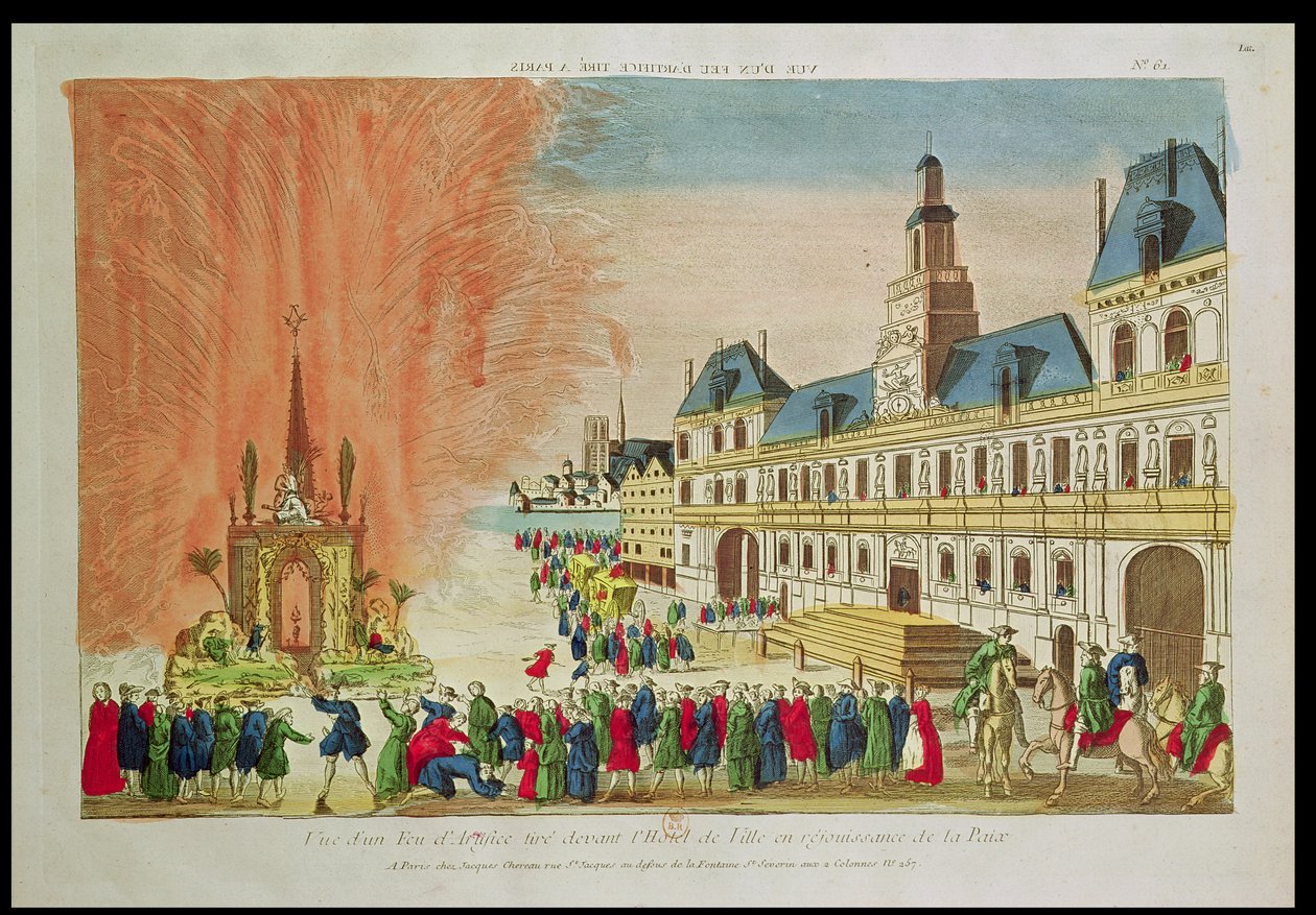 Ohňostroj před hotelem de Ville v Paříži oslavující mír ve Versailles, 1783 od French School