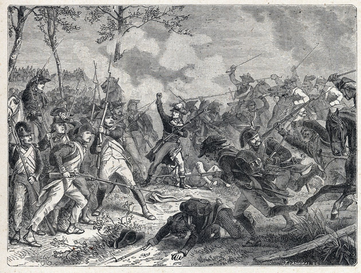 První koalice: Lazarus Nicolas Marguerite Carnot (1753-1823) během bitvy u Wattignies, která se 16. října 1793 postavila proti francouzským jednotkám rakouské armádě. od French School