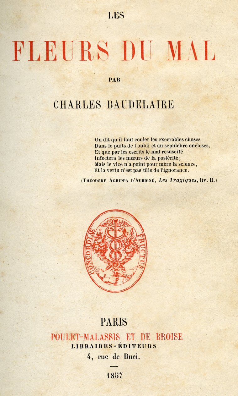 První vydání Les Fleurs du Mal od Charlese Baudelaira od French School
