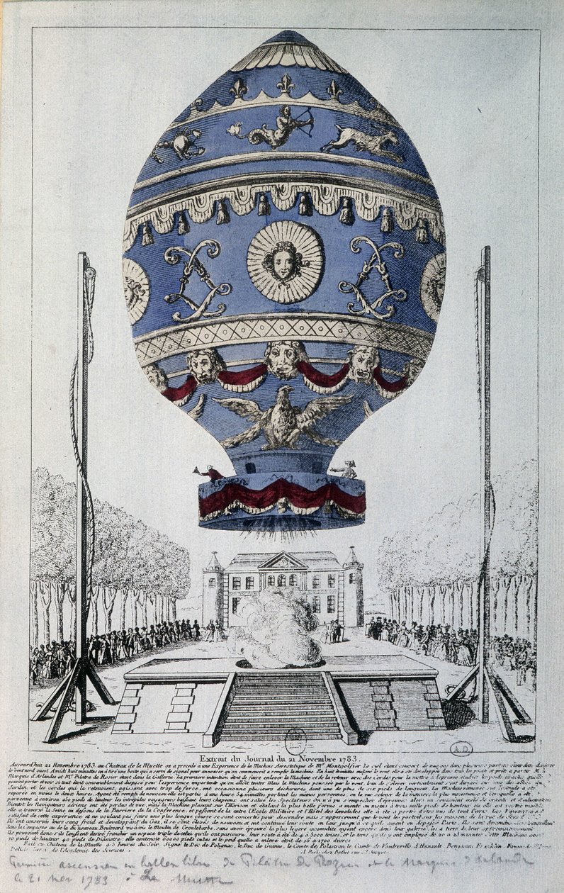 První lidský let Pilâtre de Rozier dne 21. listopadu 1783 od French School