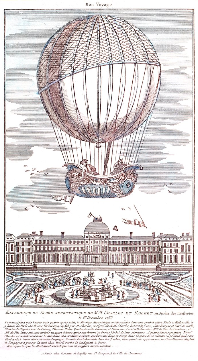 První pilotovaný let vodíkového balónu, 1783 od French School