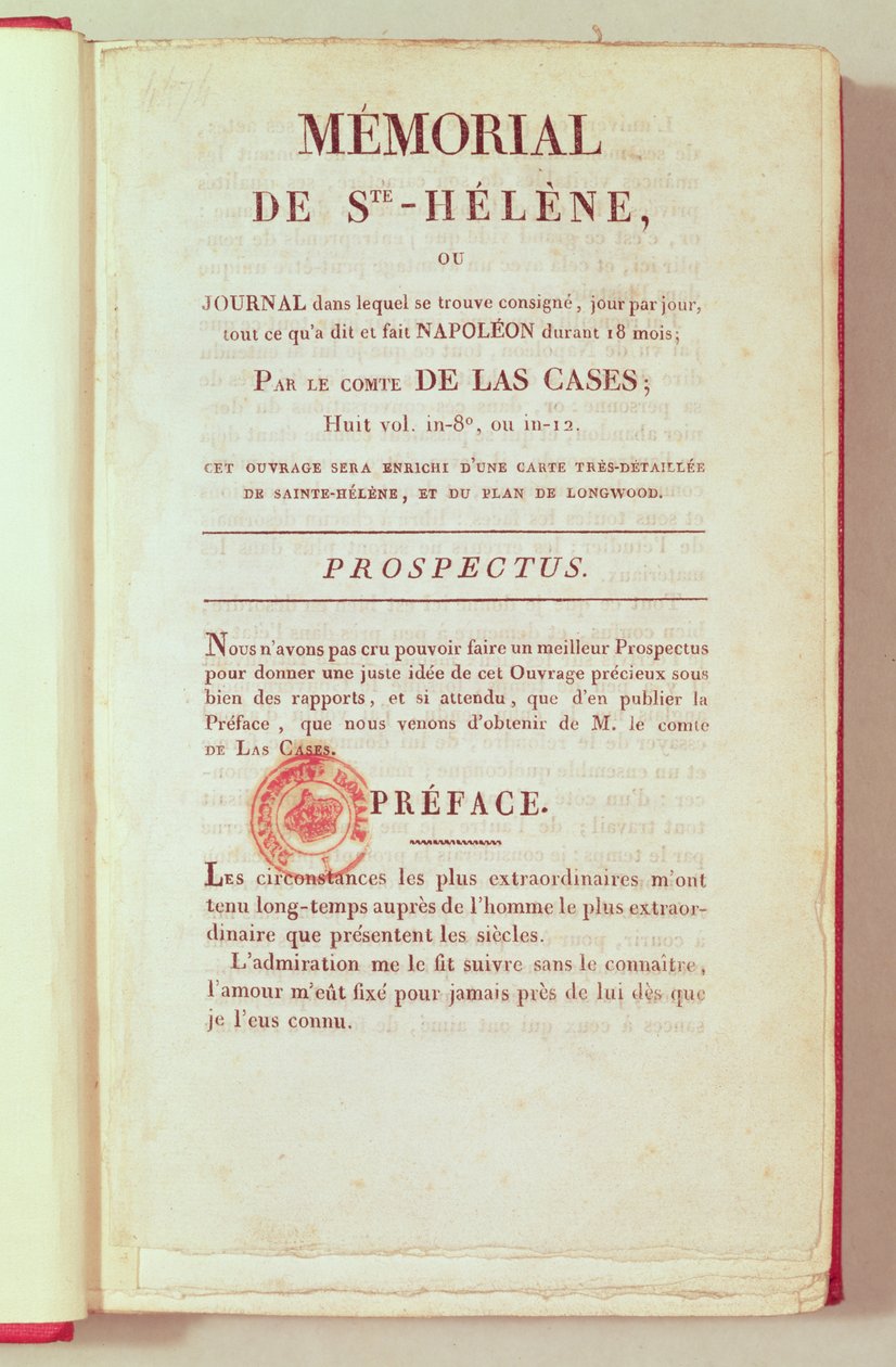 První strana Memorial de Sainte-Helene od Emmanuela Las Cases (1766-1842) 1823 od French School