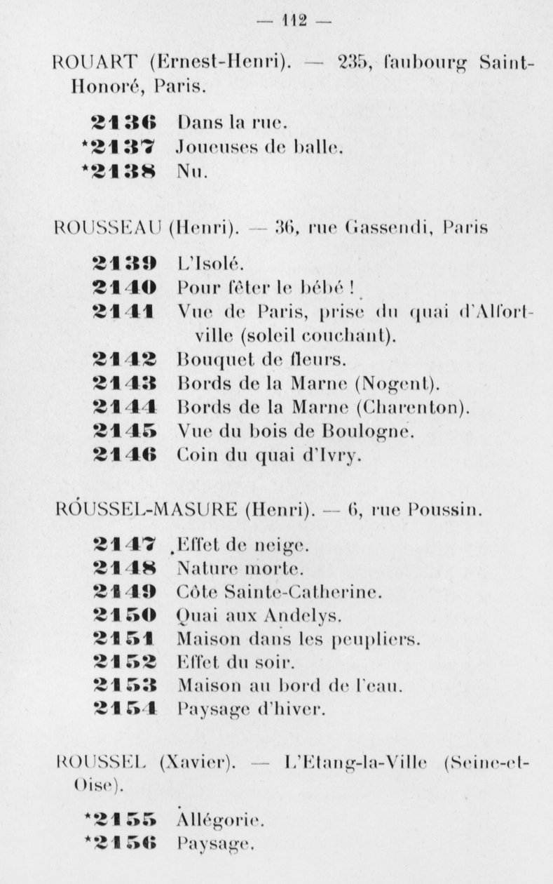 První účast Le Douanier Rousseau na Salonu nezávislých, katalog, strana 112, Paříž, 1905 od French School
