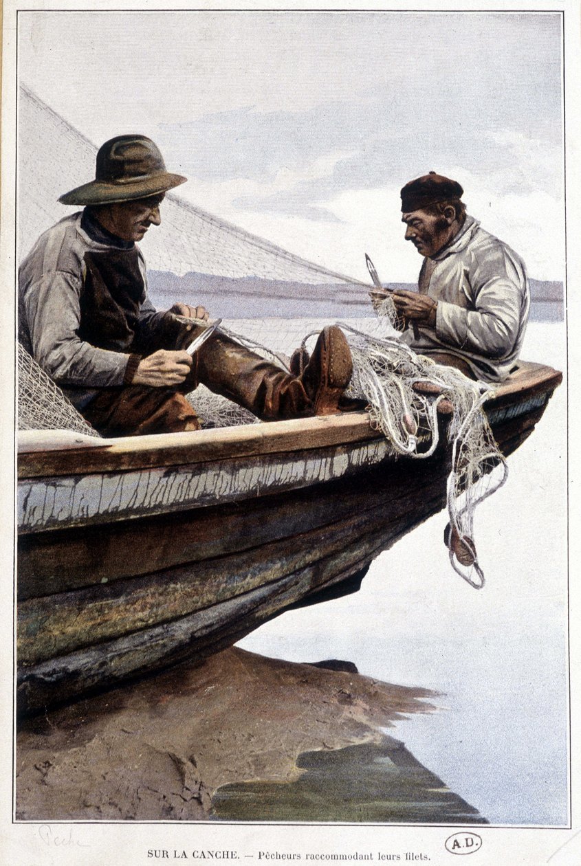 Kalastajat soutumassa aluksella, v. 1895 od French School