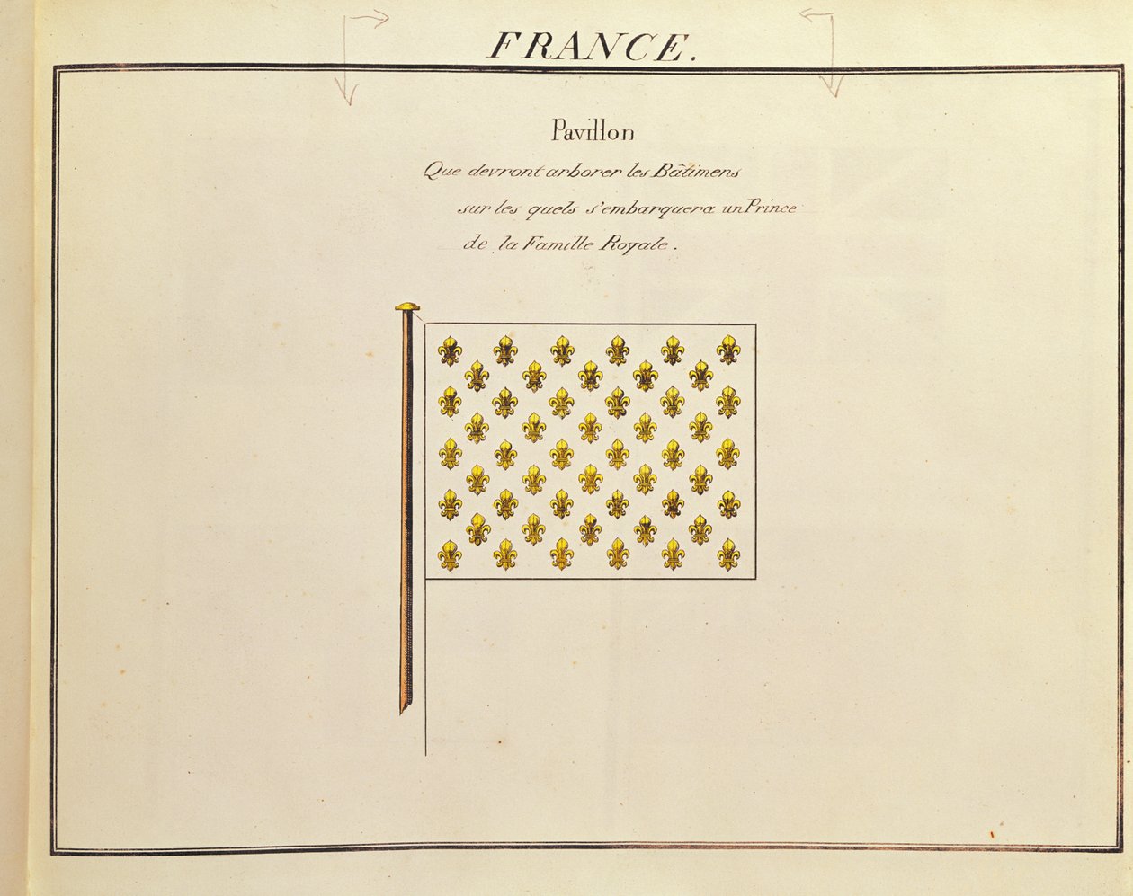 Vlajka prince královské rodiny, z Pavillons des Puissances Maritimes (barevná rytina) od French School