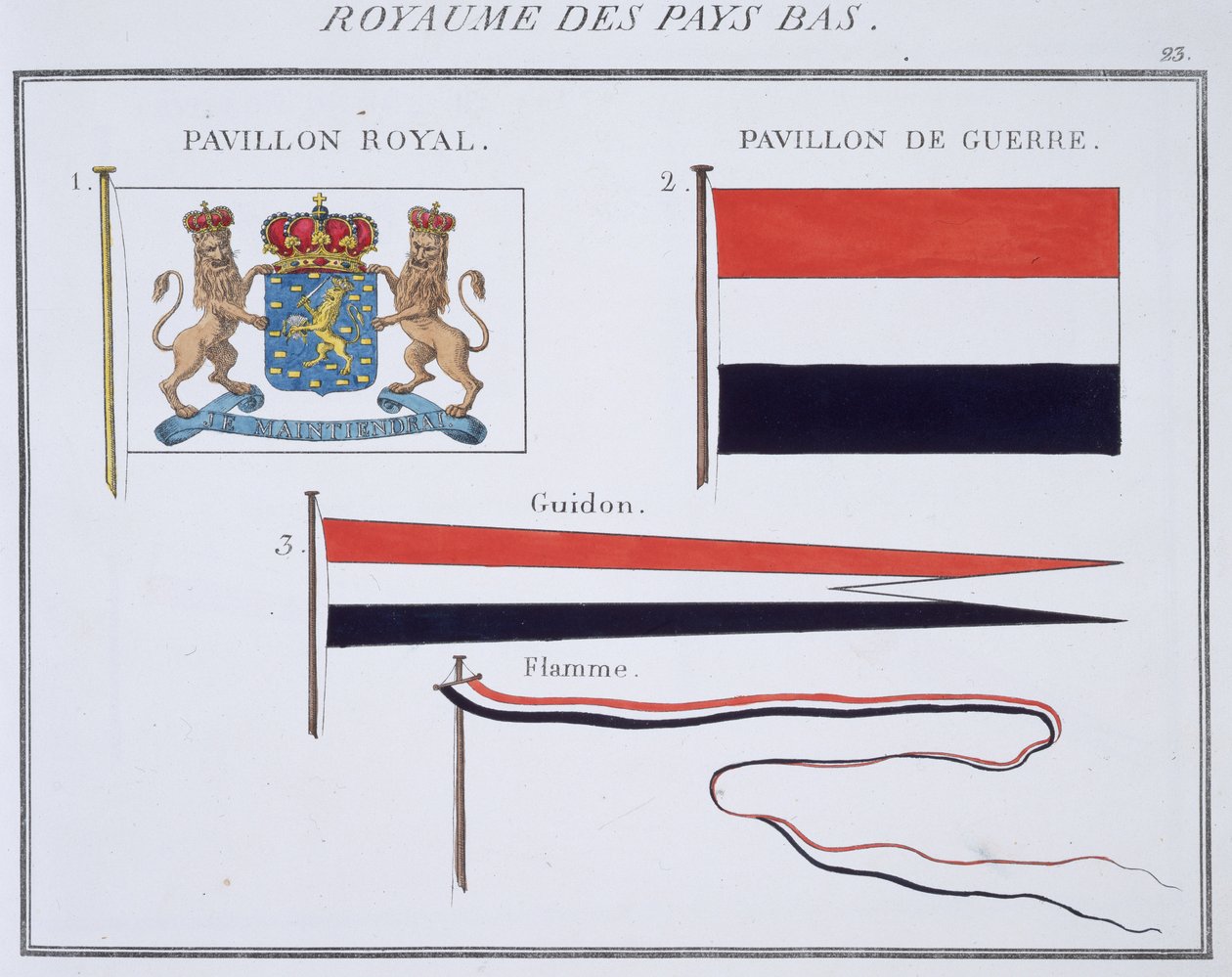 Vlajky z Nizozemského království, z francouzské knihy vlajek, c.1819 od French School