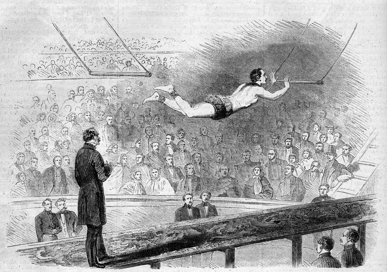 Číslo létající hrazdy od francouzského akrobata Julese Leotarda (1839-1870) v Cirque de Napoleon (dnes Cirque d