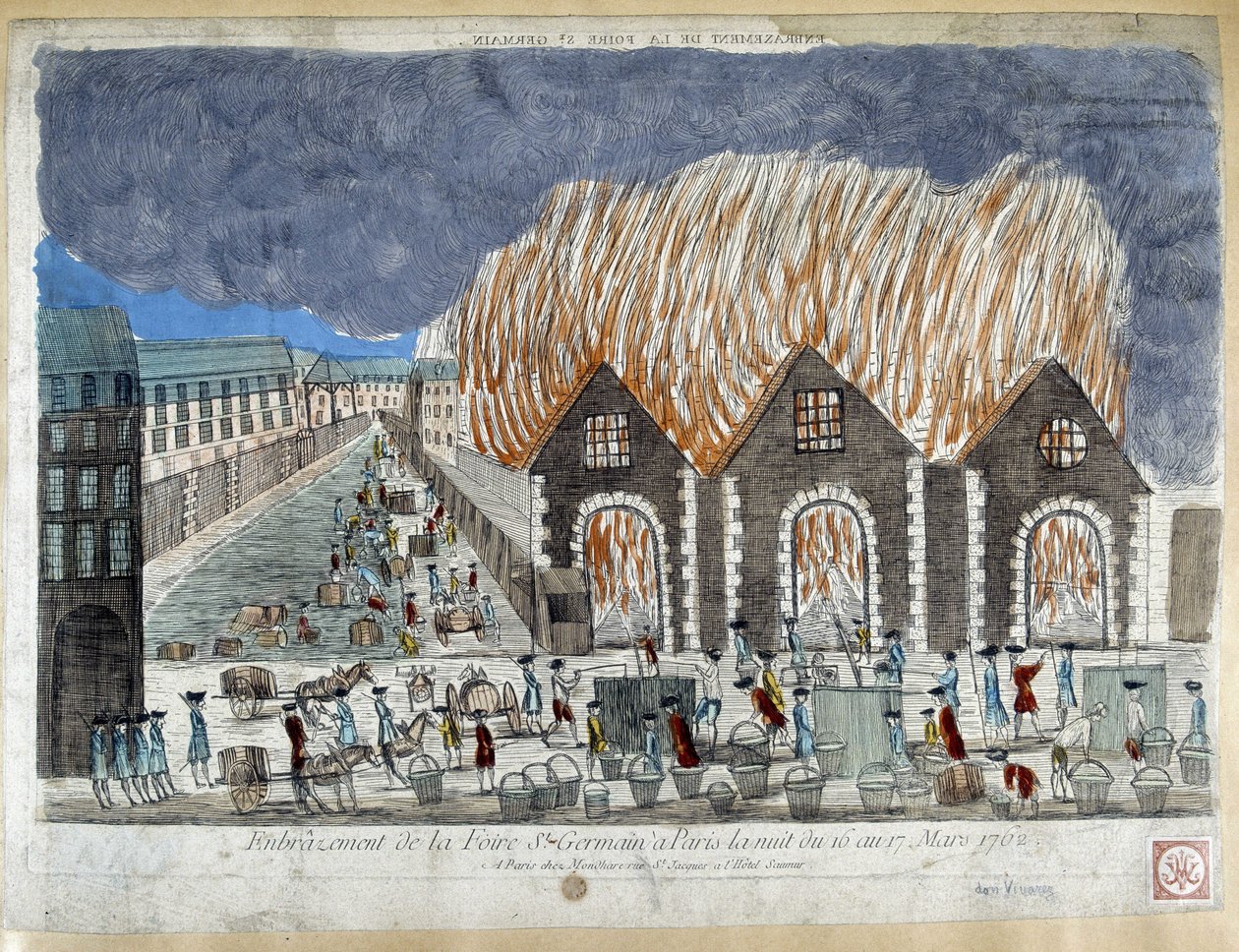 Veletrh Foire Saint Germain v Paříži, noc z 16. na 17. března 1762 - rytina od French School
