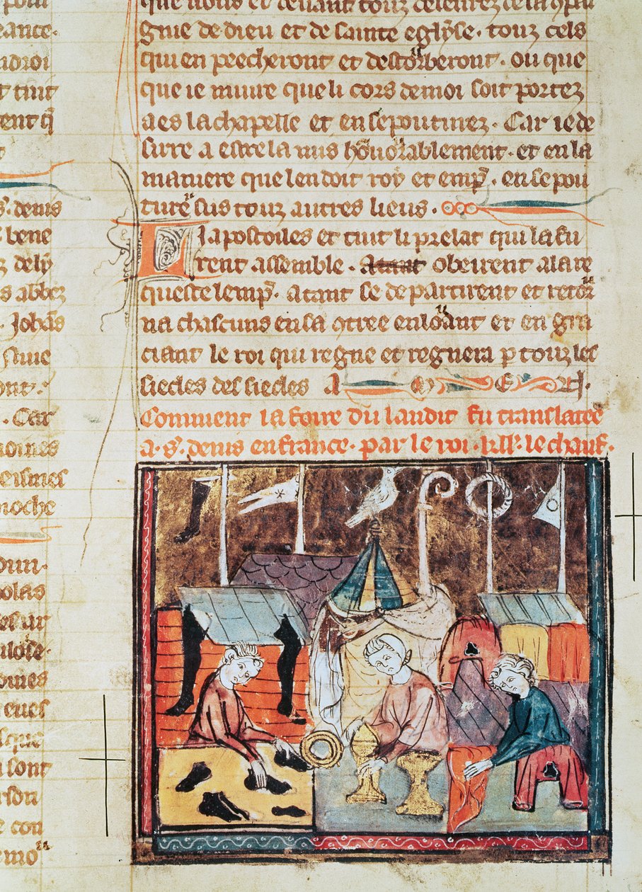Fol.122v Kupci na jarmarku v Lenditu u Saint Denis, z Grandes Chroniques de France, 1375-79 od French School