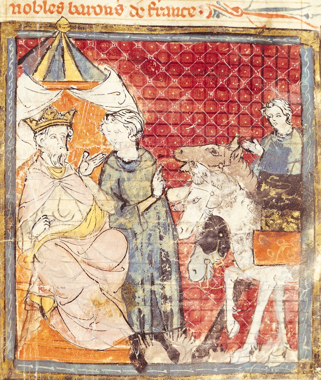 Fol.133r Roland se loučí s Karlem Velikým (742-814), Grandes Chroniques de France, 1375-79 od French School