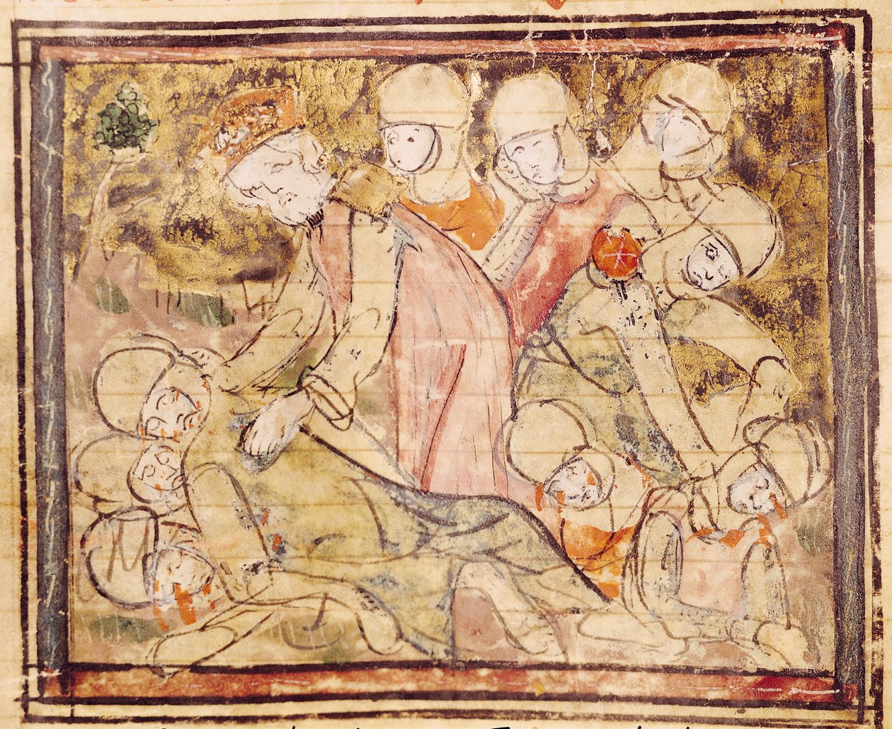 Fol.136v Jak Karel Veliký (742-814) našel Rolanda mrtvého, z Grandes Chroniques de France, 1375-79 od French School