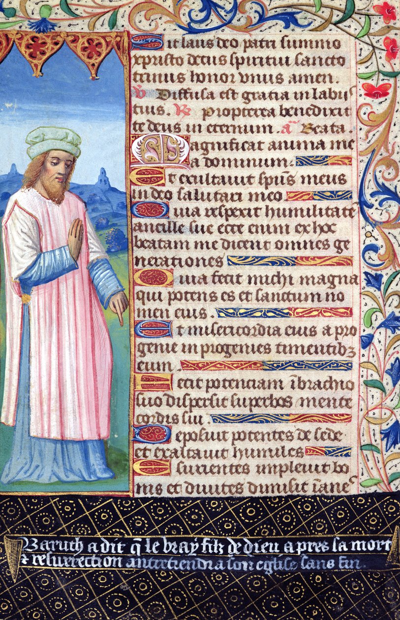 Fol.36v Text Magnificat s portrétem Barucha, z Heures a lUsage de Rome od French School