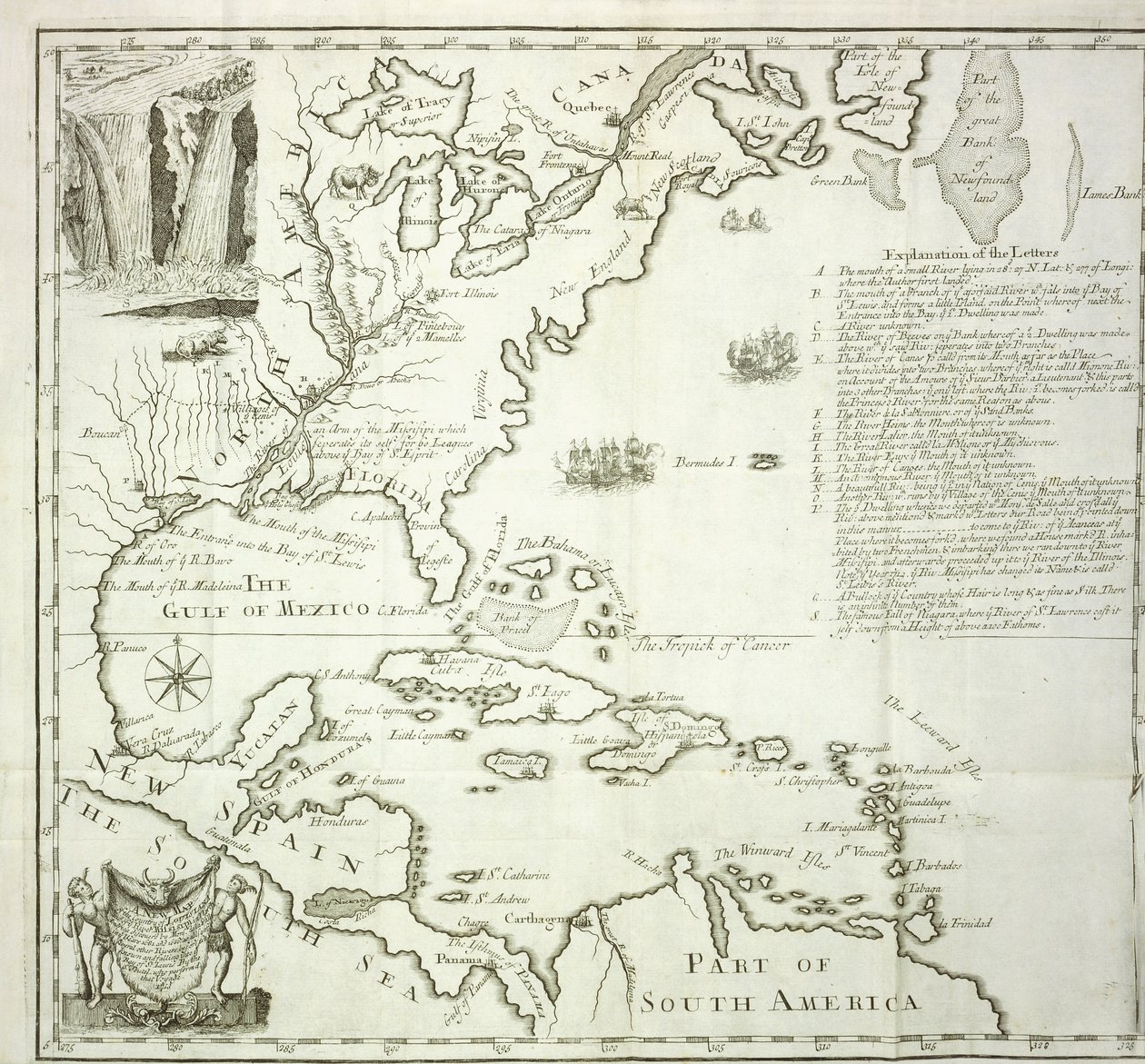 Skládací mapa severoamerického pobřeží Atlantiku, 1714 od French School