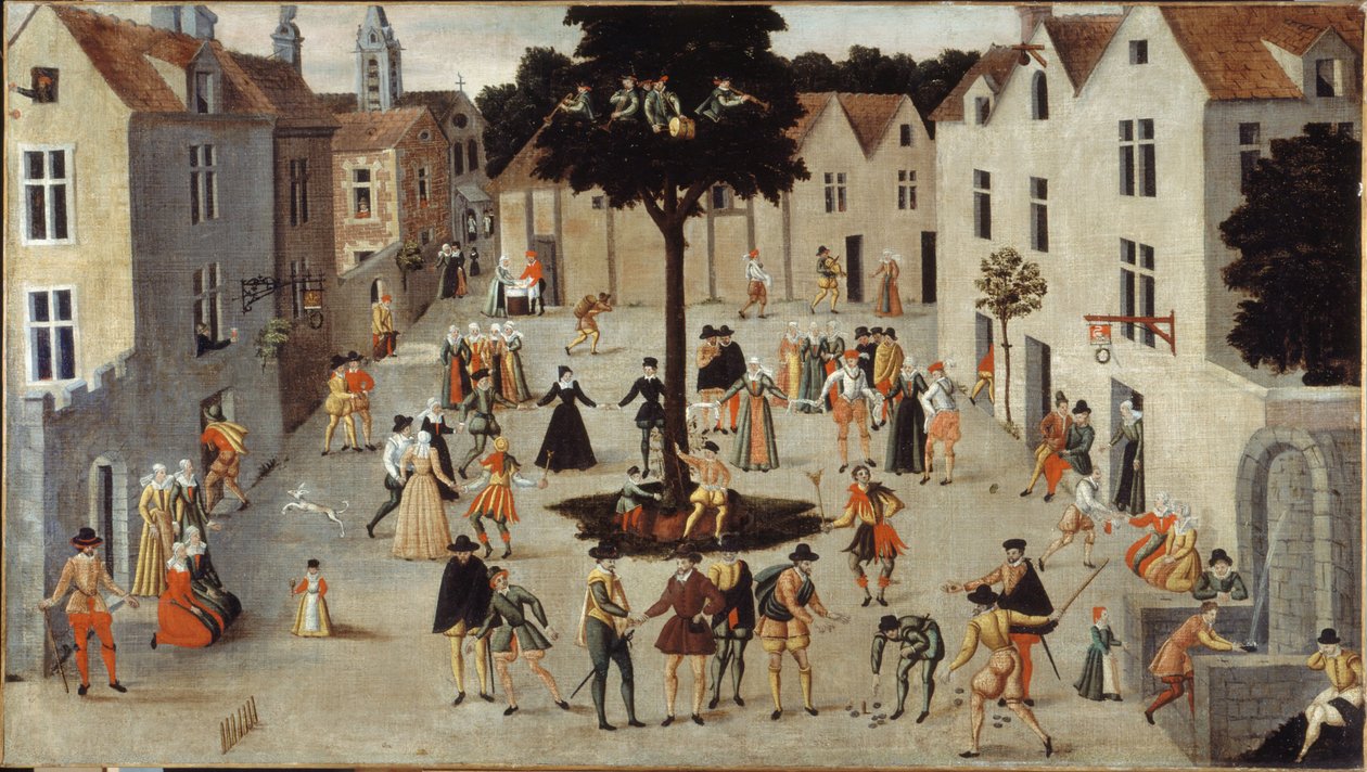 Lidová slavnost u stromu, asi 1560 (olej) od French School