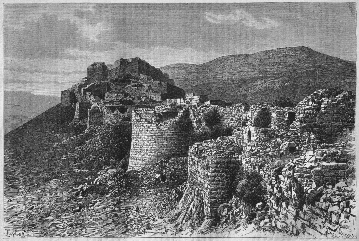 Pevnost Baniyas, ze Sýrie dnes. Cestuje po Fénicii, Libanonu a Judeji. 1875-1880 Louis Charles Emile Lortet, 1884 (č. rytina) od French School