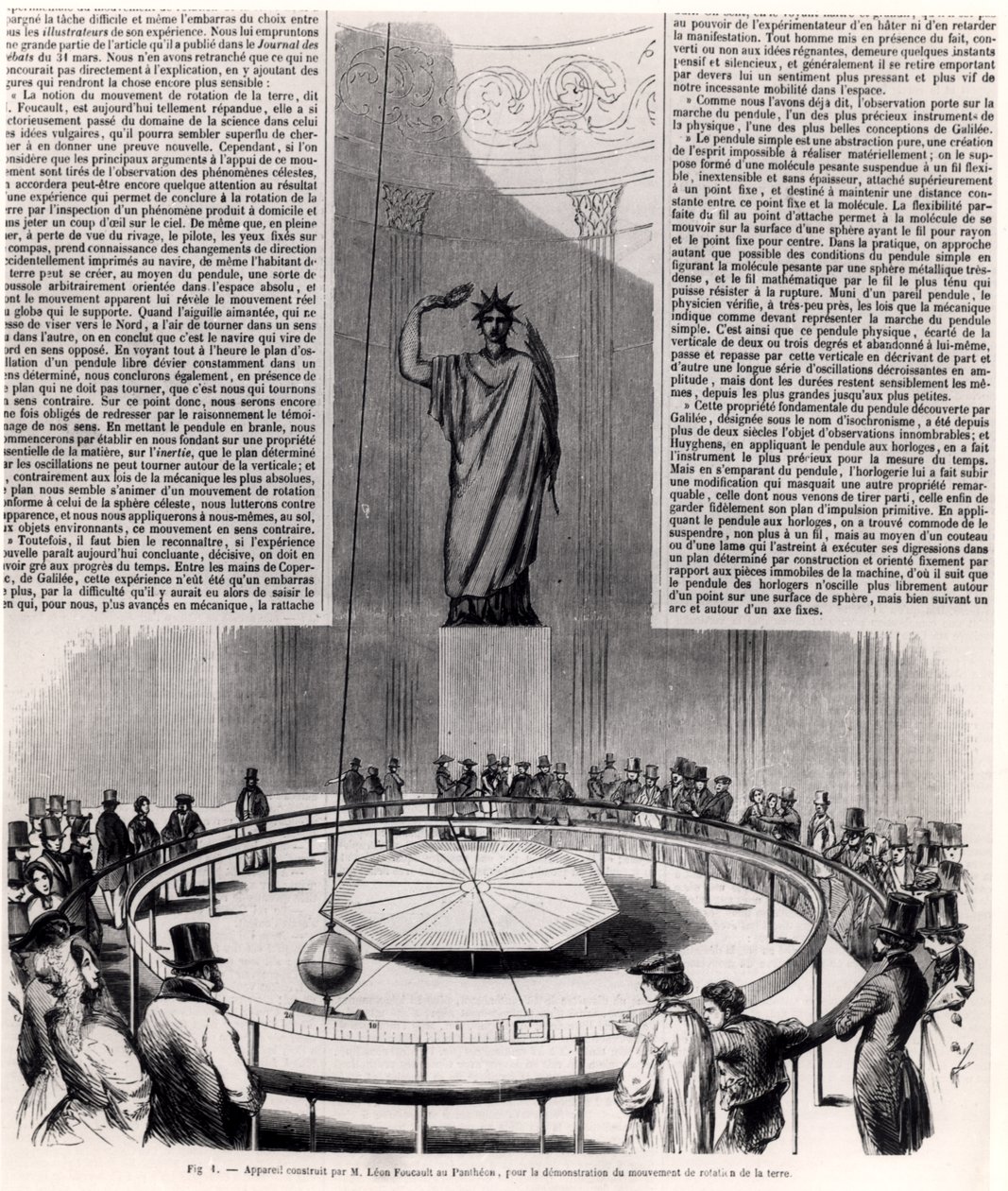 Foucaultovo kyvadlo v Pantheonu v Paříži, kolem roku 1852 od French School
