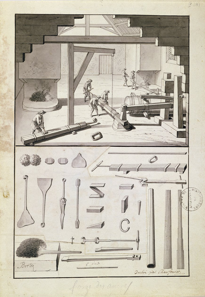 Foundry, kresba pro Description des Arts et Métiers, L. Simonneau, která inspirovala Diderota pro encyklopedii od French School