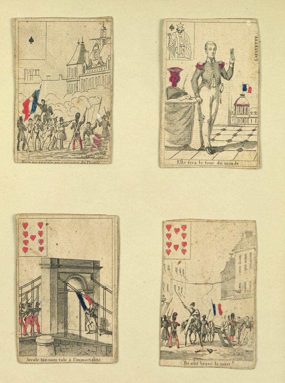 Čtyři hrací karty připomínající hrdiny července 1830, 1831 od French School