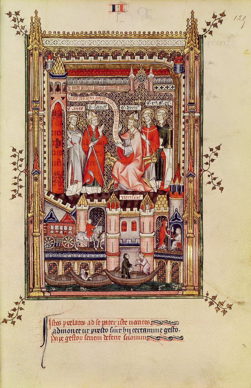Fr 2091 fol. 125 Svatý Svatý a sv. Antonín, jsou vyzváni, aby napsali příběh o životě sv. Denise, z Vie de St. Denis, 1317 od French School