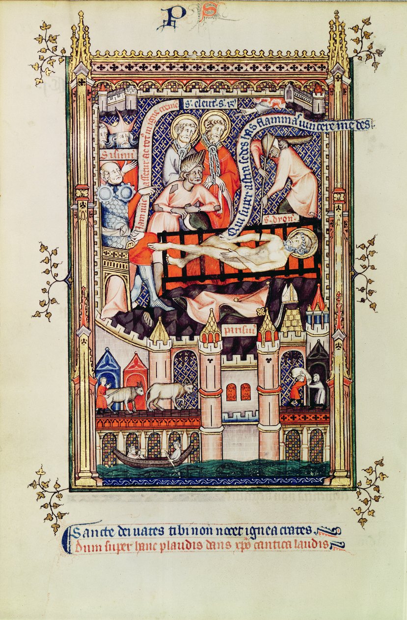 Fr 2092 f.22v St. Denis mučení na stojanu, z Vie de St. Denis, 1317 od French School