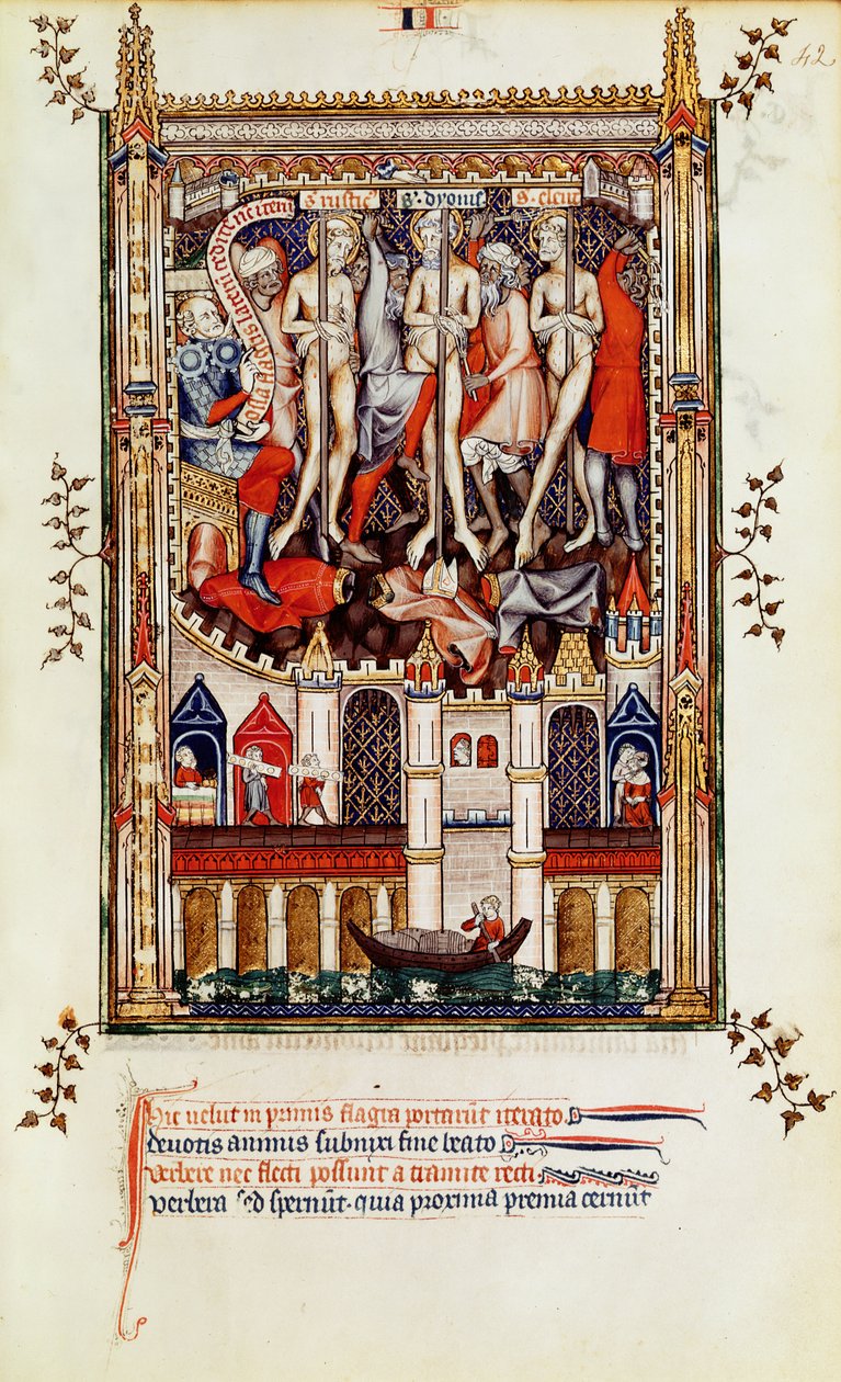 Fr 2092 f.42 Třetí bičování sv. Denise a jeho společníků, z Vie de St. Denis, 1317 od French School