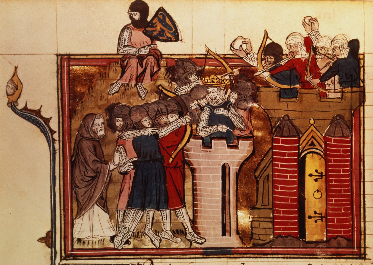 Fr 22495 f.69v Křižácký útok na Jeruzalém v roce 1099, z knihy Le Roman de Godefroi de Bouillon od French School