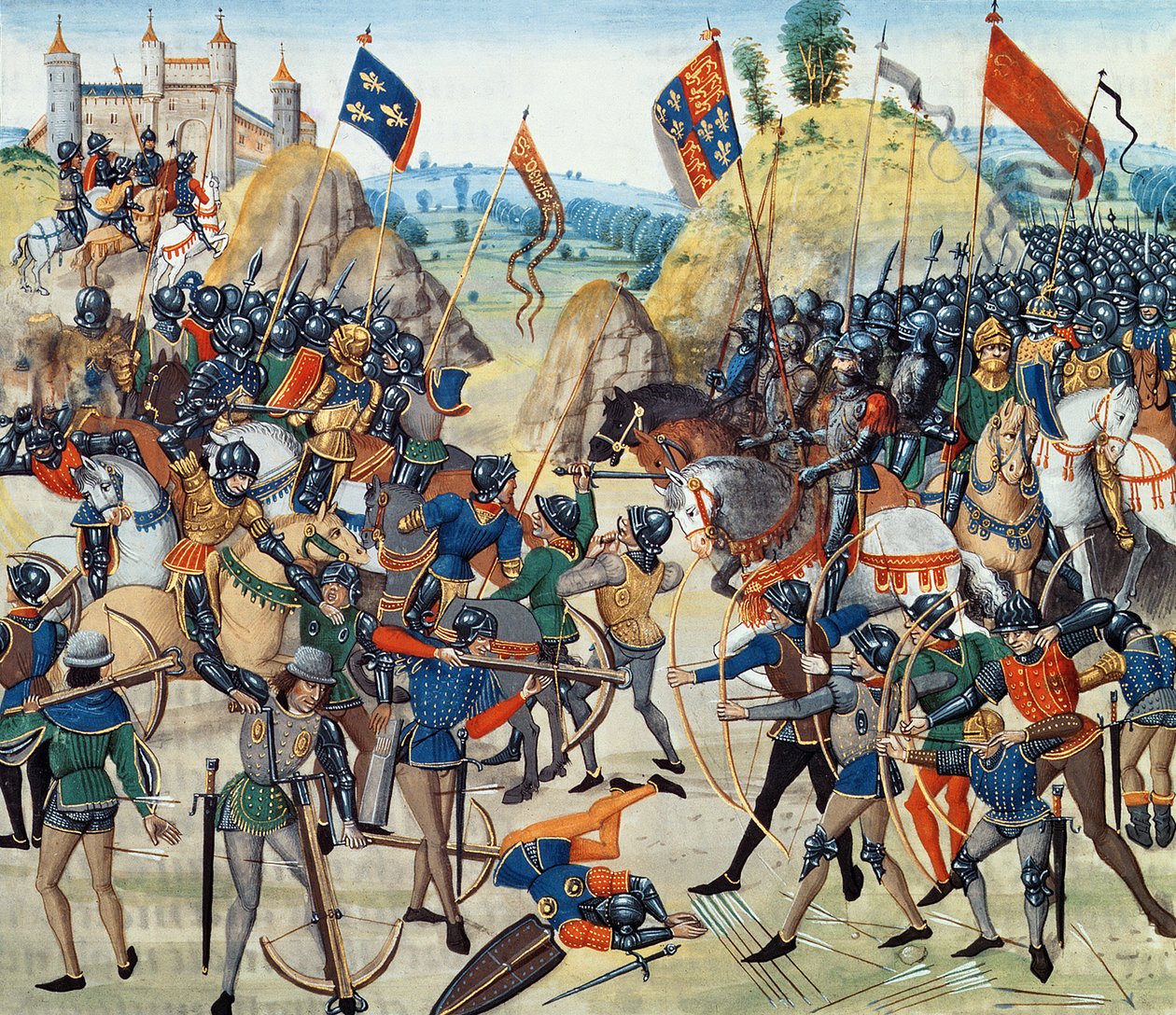 Fr 2643 f.165v Bitva u Crecy ze stoleté války, z "Froissartovy kroniky", 24. srpna 1346 od French School