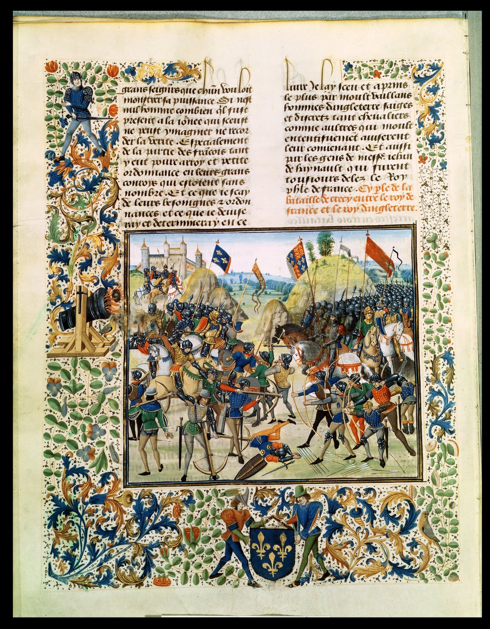 Fr 2643 f.165v Bitva u Crecy ze stoleté války, z Froissarts Chronicle, 24. srpna 1346 od French School
