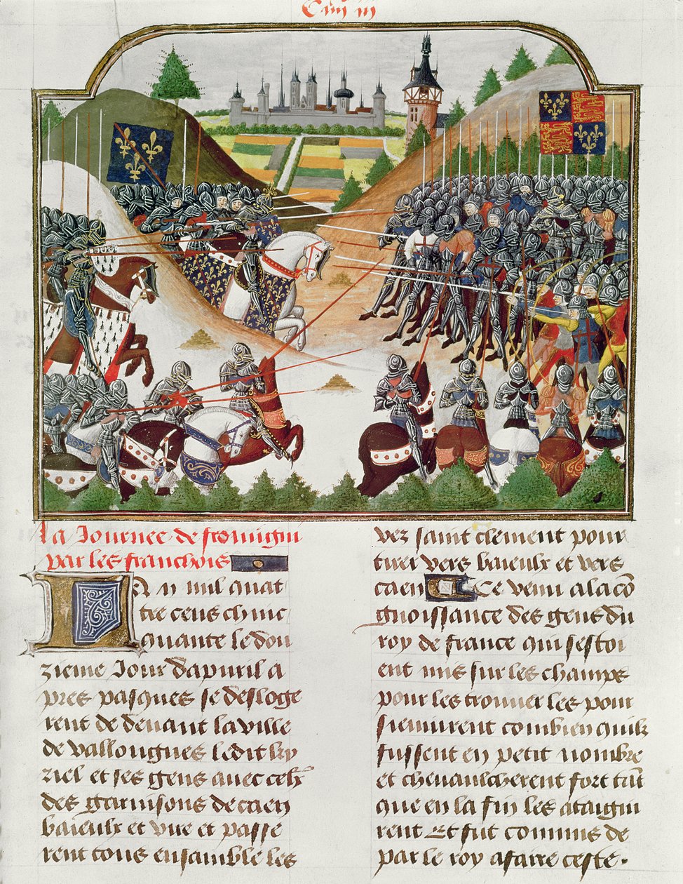 Fr 2691 f.183 Bitevní scéna z "Kroniky Karla VII. Francouzského" od Jehana Charetiera (pergamen) od French School