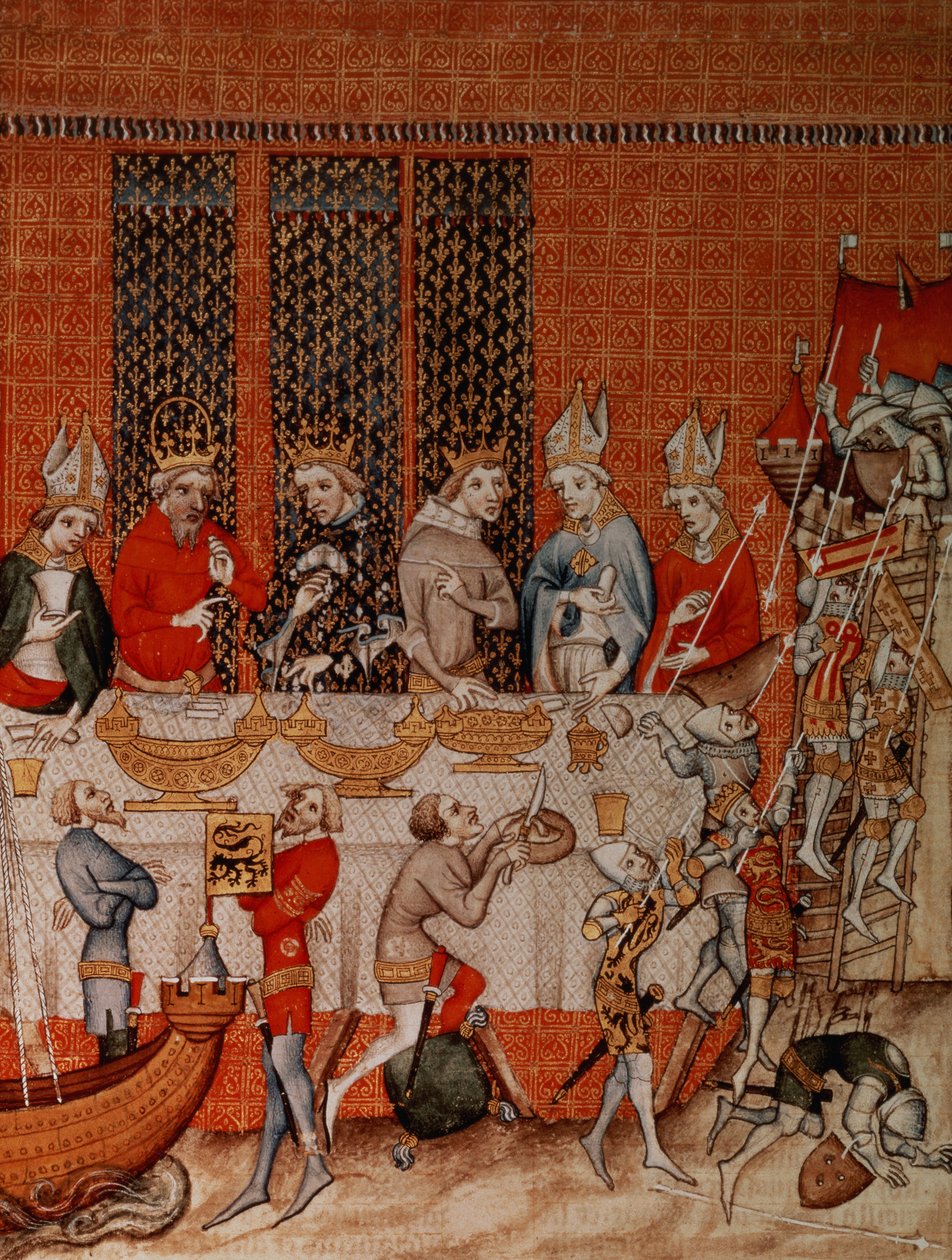 Fr 2813 f.473 Banketová scéna, z Grandes Chroniques de France, 1375-79 od French School