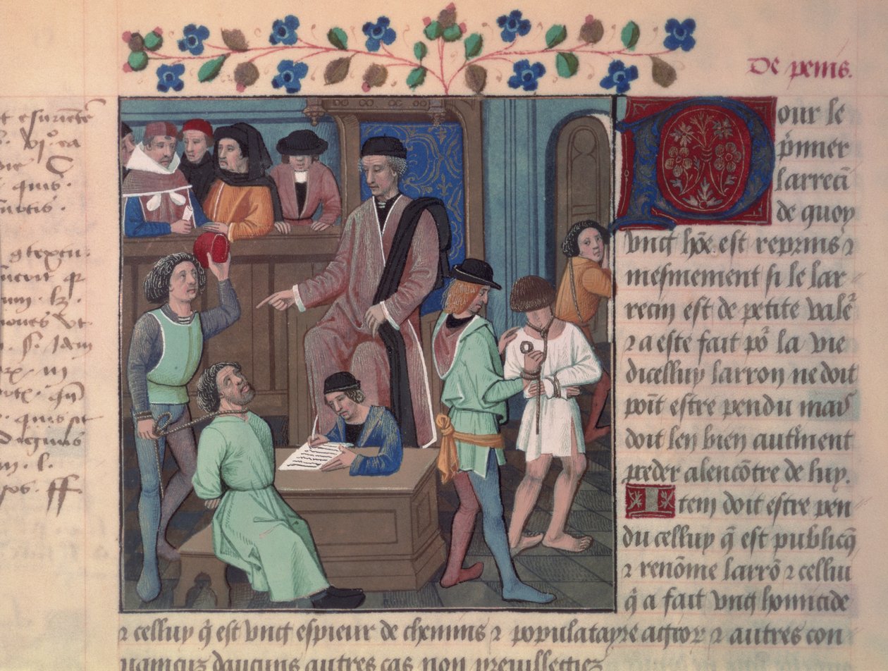 Fr 4367 f.55v Soudce vyslýchající vězně od French School