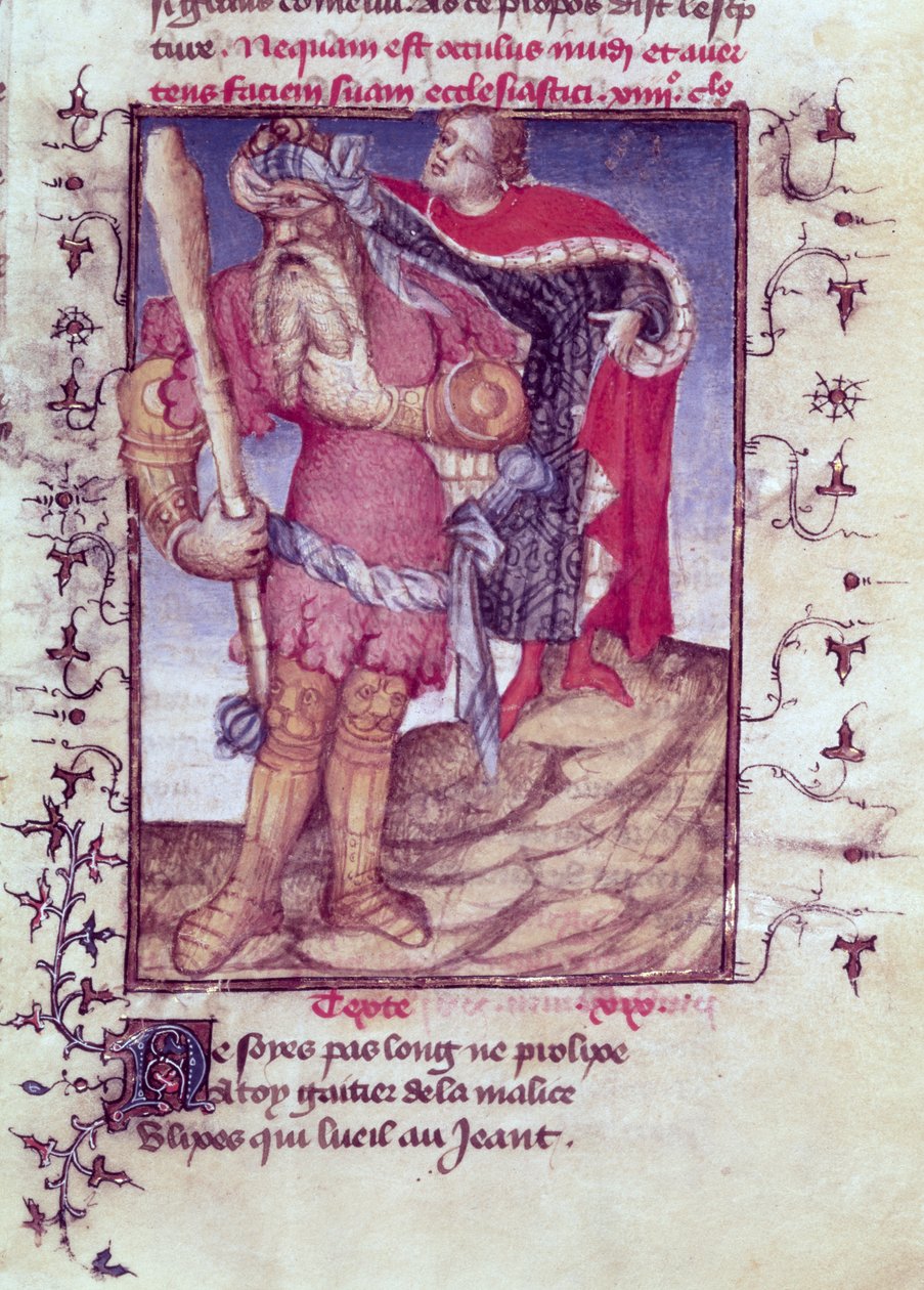 Fr 606 f.11 Odysseus propichující Kyklopovo oko, z Epitre dOthea, od mistra Epitre, kolem 1406 od French School