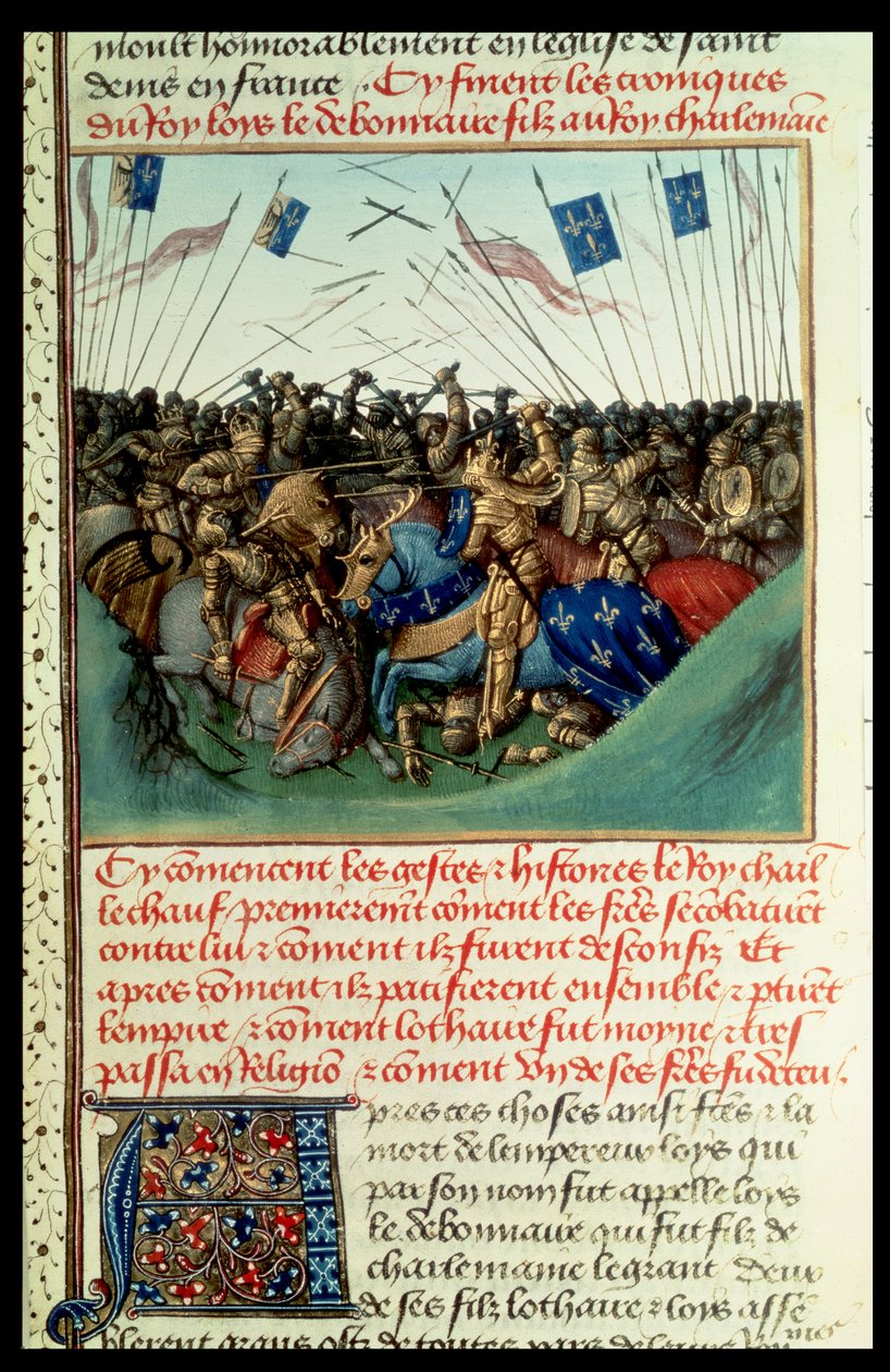 Fr 6465 f.140 Lothair I (795-855) Císař Západu v boji se svými bratry Ludvíkem Němcem (asi 804-76) a Karlem Plešatým (823-77) ve Fontenoy en Puisaye v roce 841 od French School
