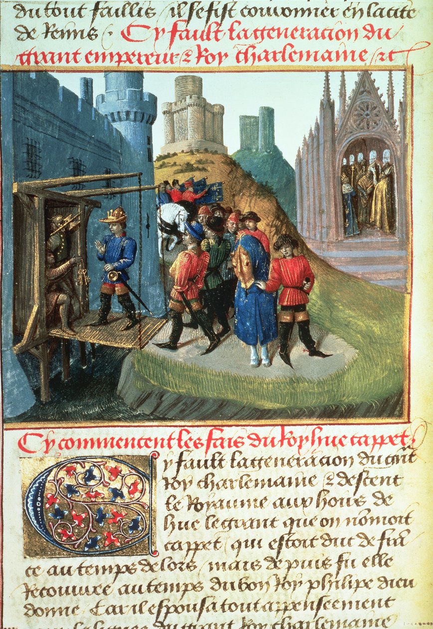 Fr 6465 f.165v Hugues Capet, vévoda z Francie a biskup Asselin od French School