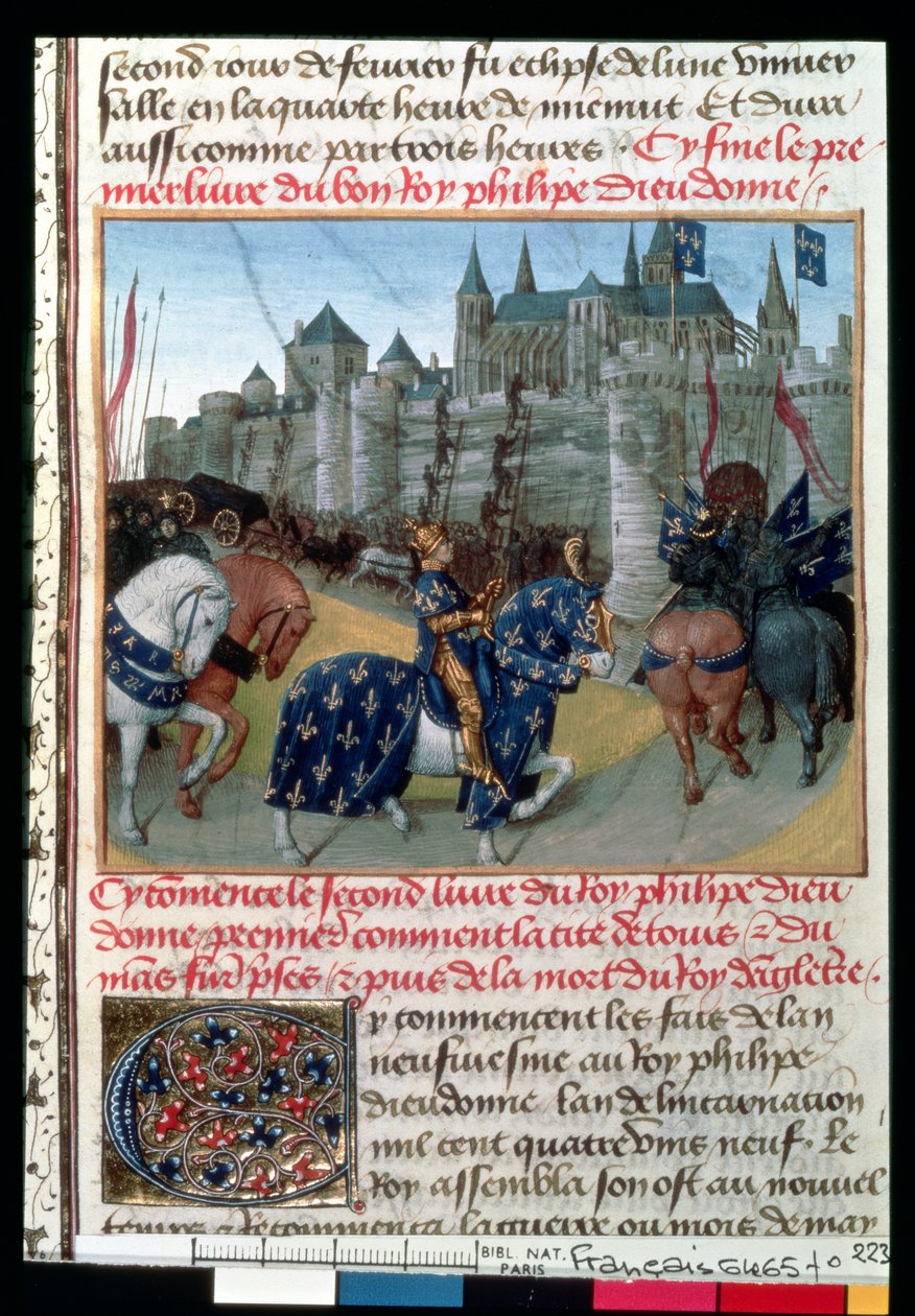 Fr 6465 f.223 Taking of Tours od Philippa Augusta (1165-1223) francouzského krále v roce 1202 od French School