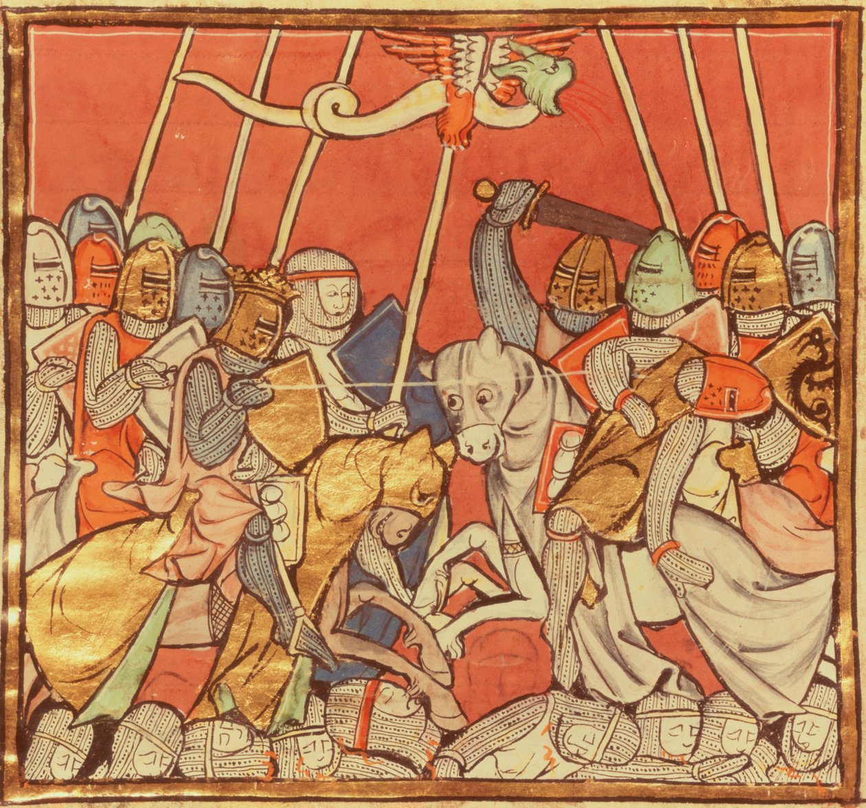 Fr 95 fol. 173v Bitva u Bedigranu, z Příběhu o Merlinovi, kolem 1280-90 od French School
