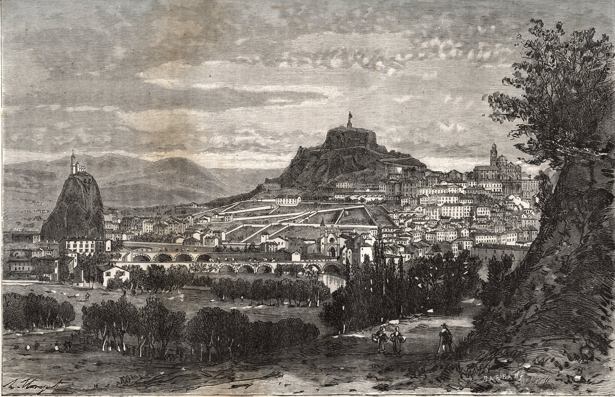 Francie, Auvergne, Haute-Loire (43), Le Puy en Velay (Le-Puy-en-Velay) - rytina v „La France illustrée: geografie, histoire, administrativní statistika“ od V.A. Malt-Brown. 1884 od French School