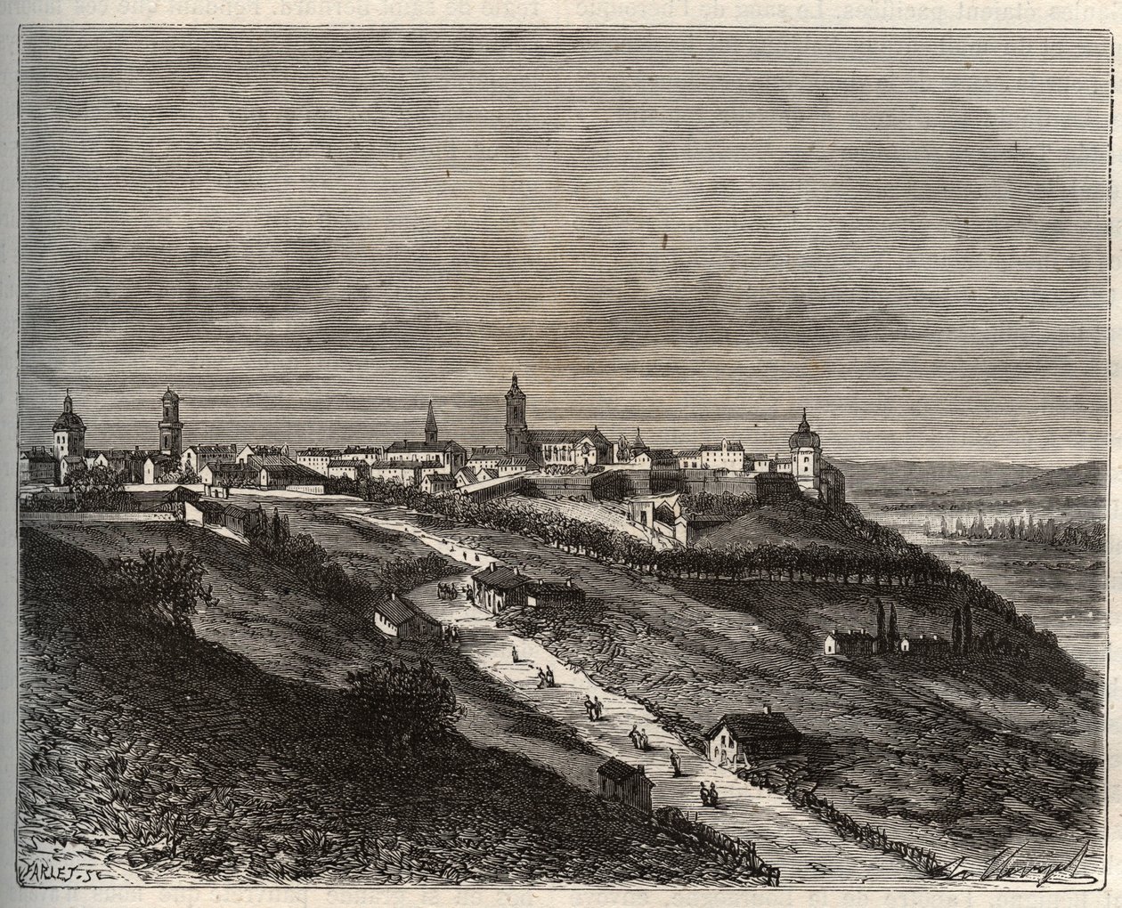 Francie, Champagne-Ardenne, Haute-Marne (52), Langres - rytina v „La France illustrée: geografie, historie, statistická správa“ od V.-A. Sladově hnědá. 1884 od French School