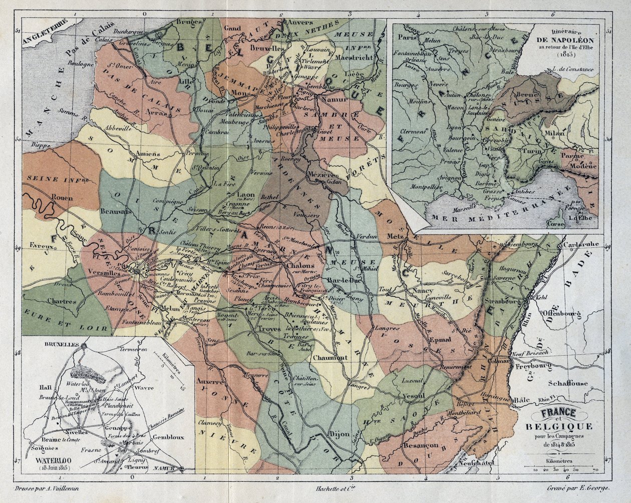 Francie a Belgie pro kampaň 1814-1815 - rytina v „Histoire de France“ od Victora Duruye (1811-1894) - 1882 od French School