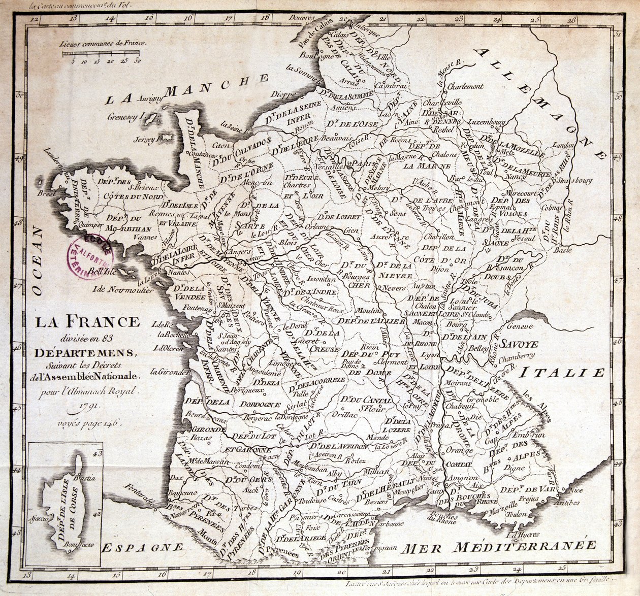 Francie rozdělena do 83 departementů podle dekretů Národního shromáždění z roku 1791 od French School