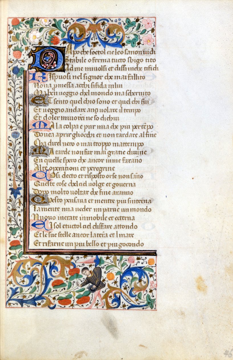 Francesco Petrarca (Petrarca): incipit z iluminovaného rukopisu Francouzské školy 14. století. Městská bibli. z Rimini. od French School