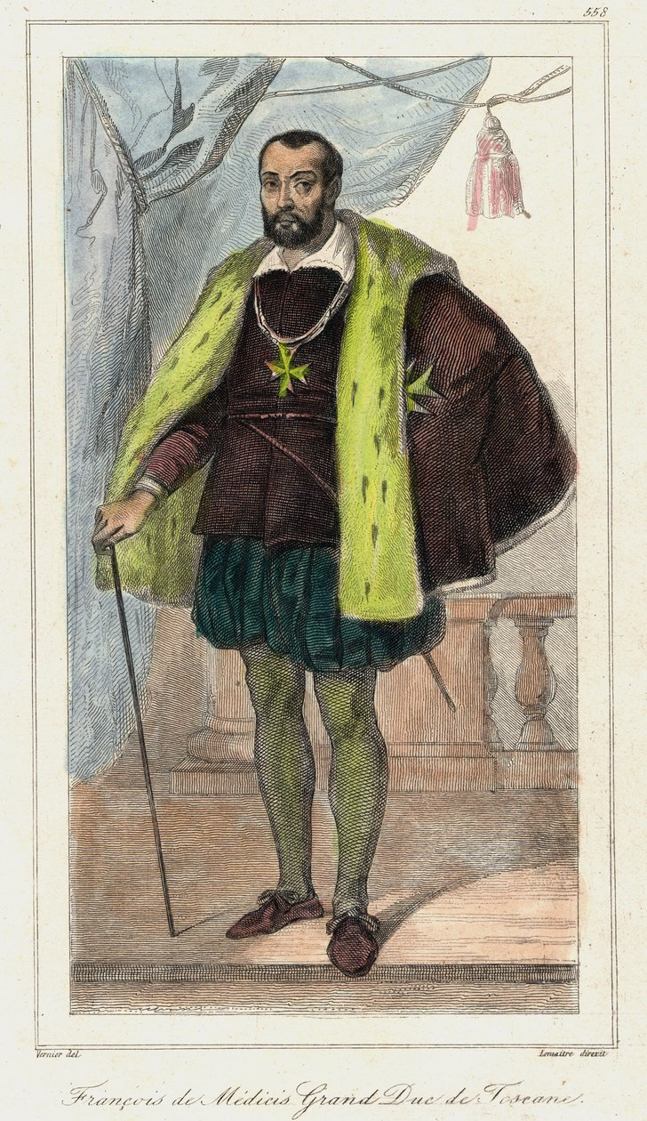 Francesco de Medici (Francis de Medicis), velkovévoda toskánský (1541 - 1587), otec Marie Medicejské. Rytina 19. století. od French School