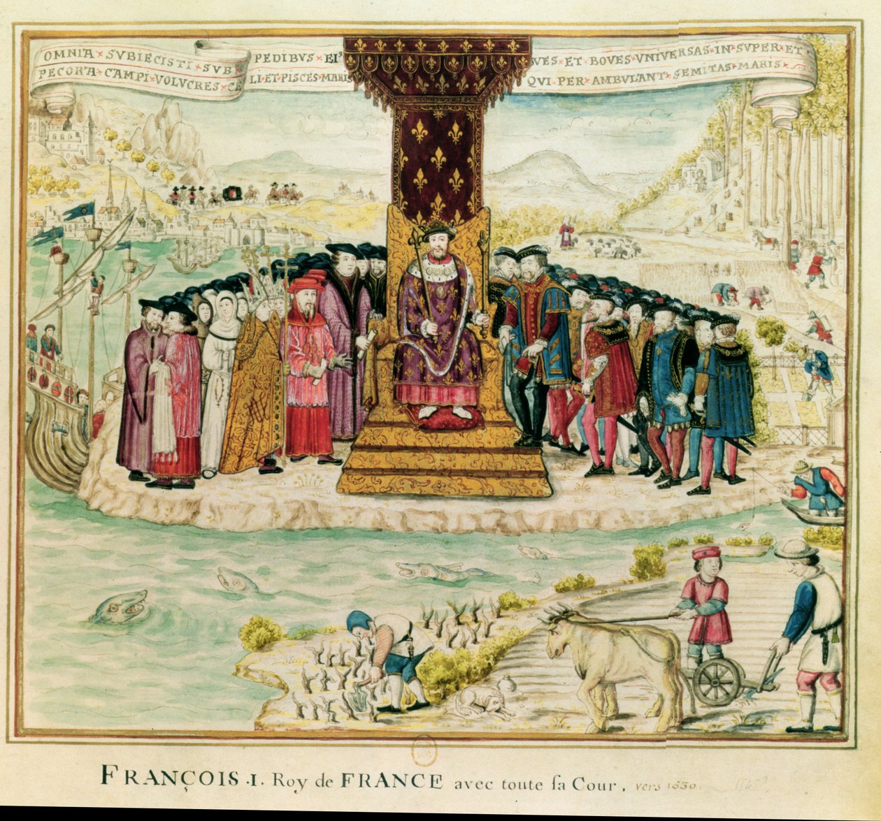 František I. (1494-1547) obklopený svým dvorem, cca 1630 (wc na papíře) od French School