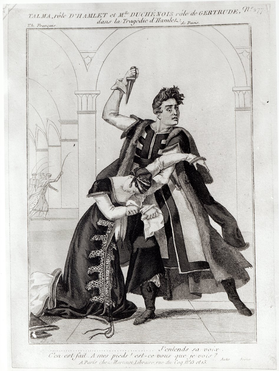 Francois-Joseph Talma (1763-1826) jako Hamlet a Mademoiselle Duchenois jako Gertruda, v Shakespearově 