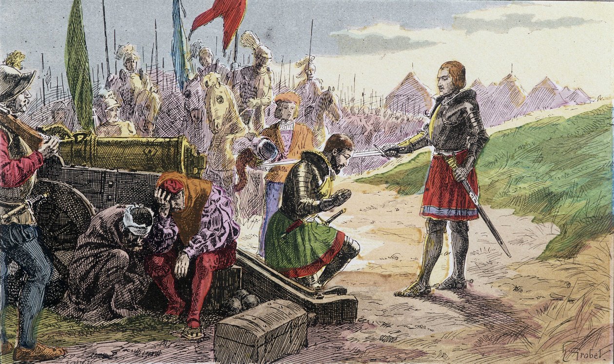 Francois 1., zbraň Chevalier od Bayarda, v Marignanu - Ilustrace 19. století. od French School