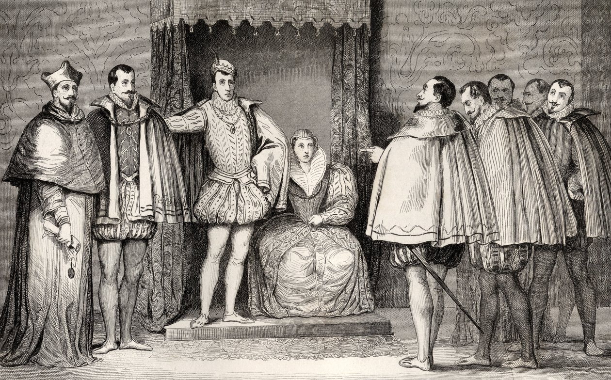 Francois II (1544-60) říká parlamentním poslancům, že vévoda z Guise a kardinál budou vládnout státu, z „Histoire de France“ od Colarta, vydaného kolem roku 1840 od French School