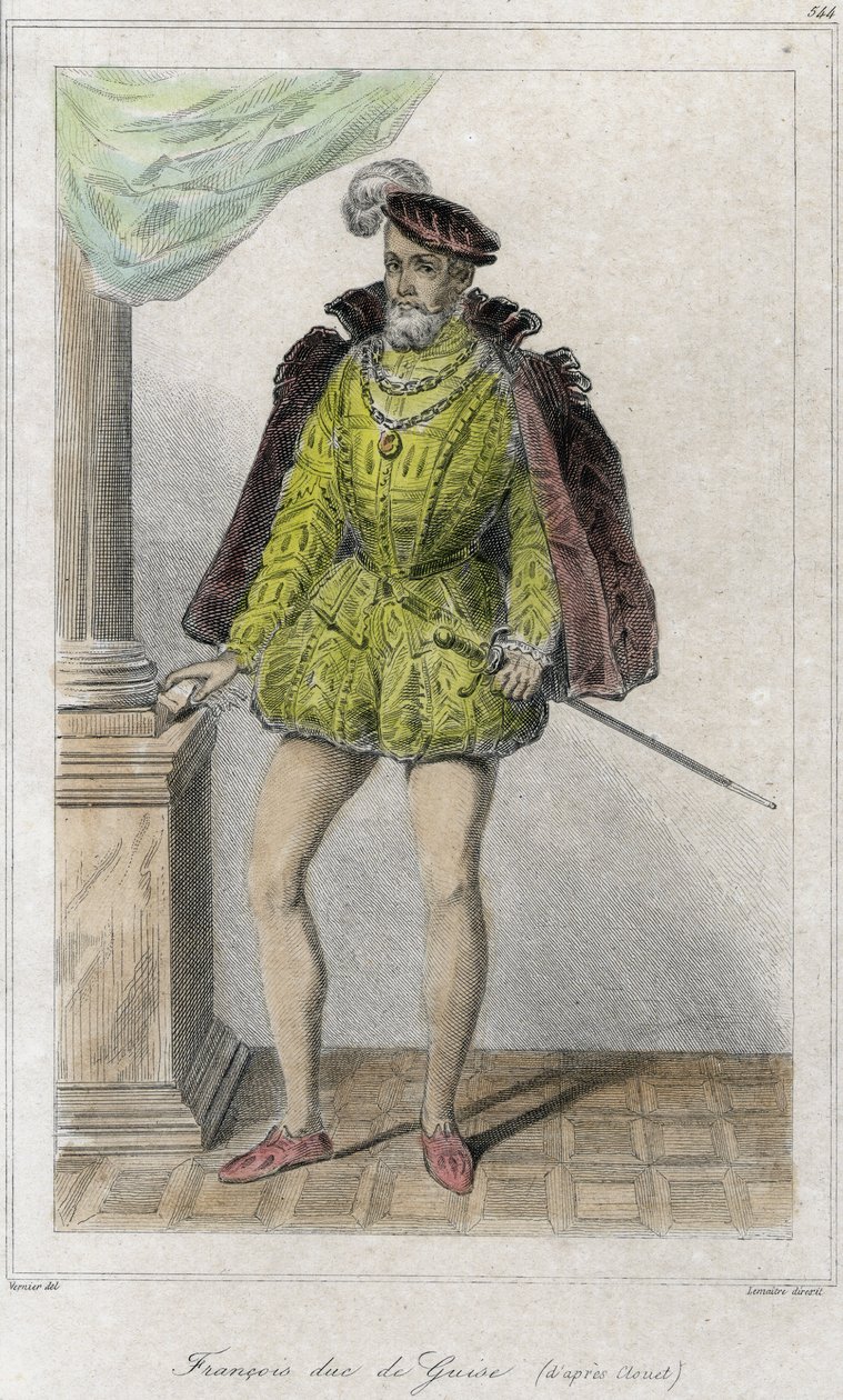 František I. Lotrinský, 2. vévoda z Guise (1519 - 1563). První náboženskou válku odstartoval masakr ve Wassy (Vassy) (1562). Rytina 19. století. od French School