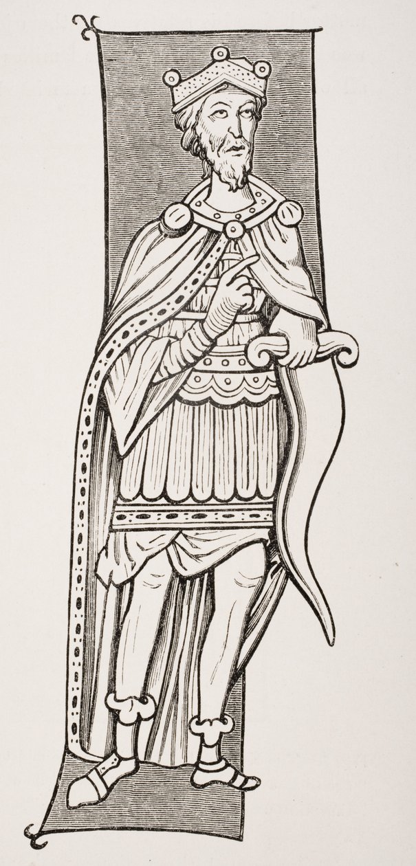 Franský náčelník nebo král vyzbrojený scramasaxem, podle miniatury z 9. století, z „Le Moyen Age et La Renaissance“ od Paula Lacroixe (1806–84) vydaného v roce 1847 od French School