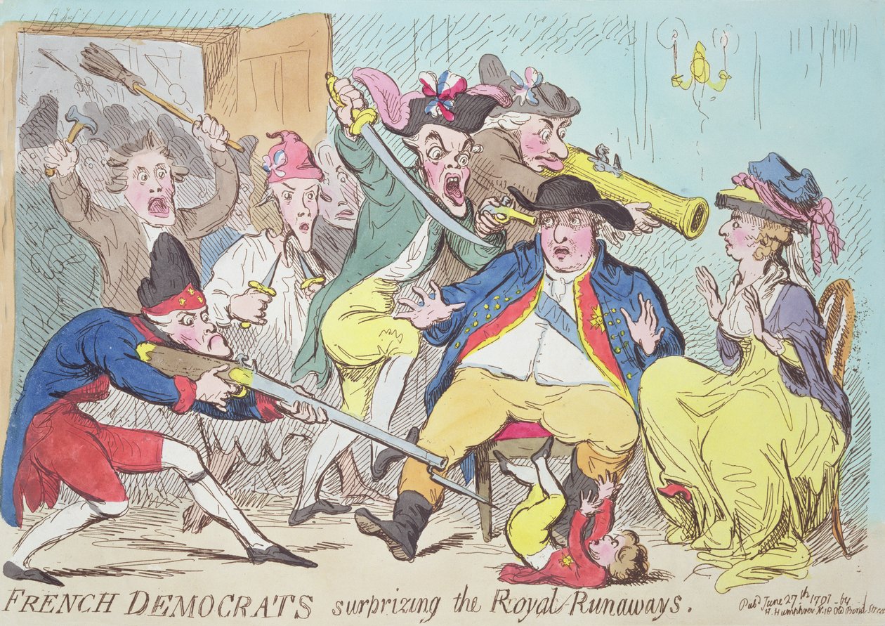 Francouzští demokraté Surprising the Royal Runaways, 1794 (barevná rytina) od French School